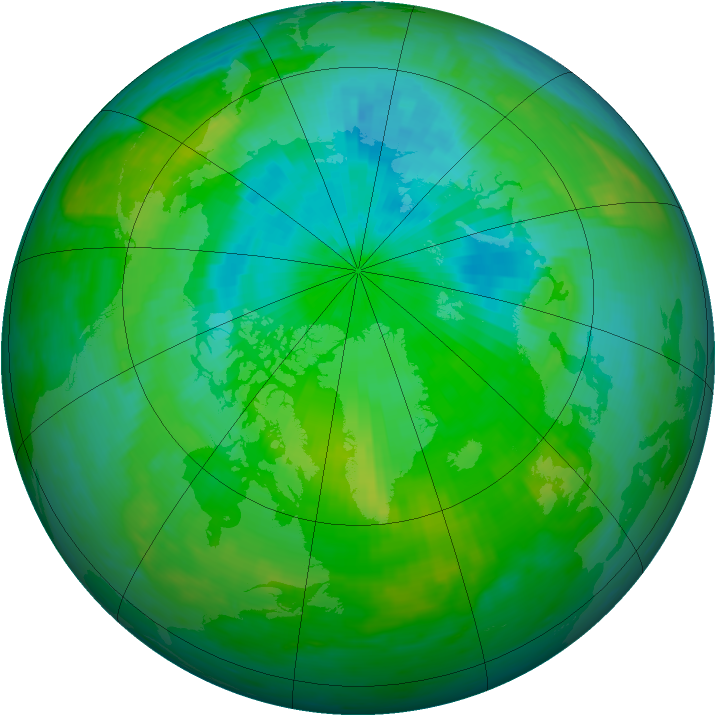 Arctic ozone map for 07 August 1986
